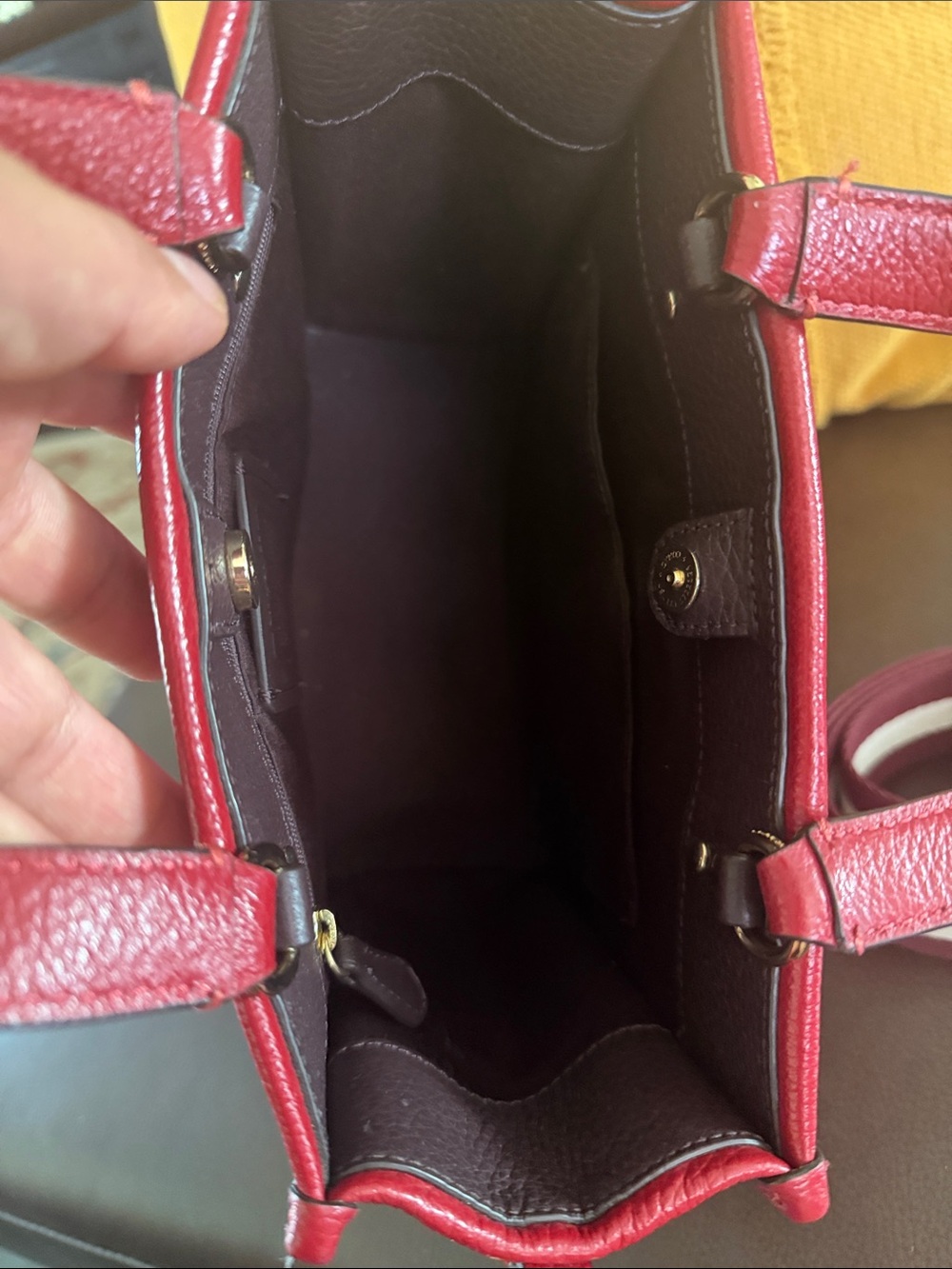 Coach Red Pebbled Leather Crossbody Tote with Striped Removable Strap - Picture 7 of 9